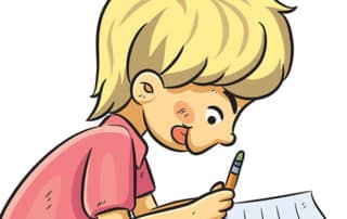 boy writing with tongue out